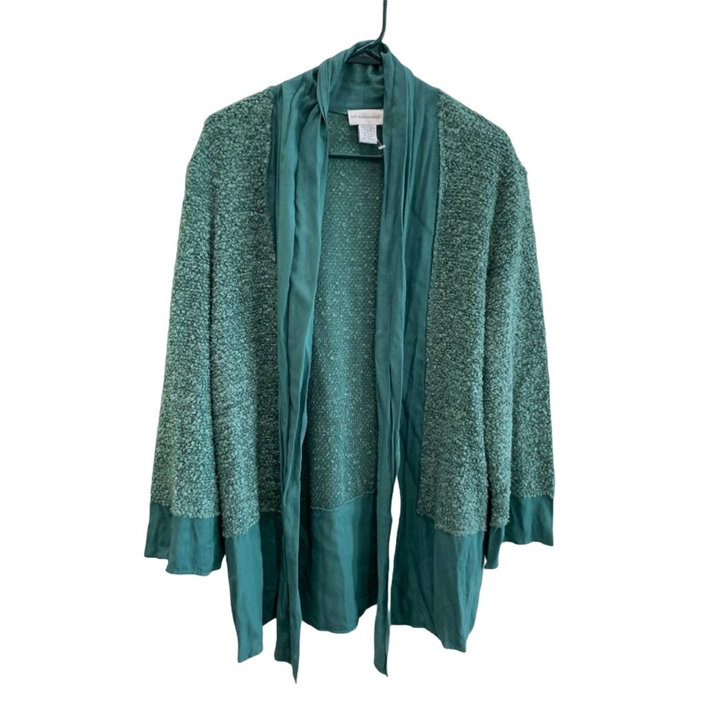 Soft surroundings size large green long line open front cardigan sweater